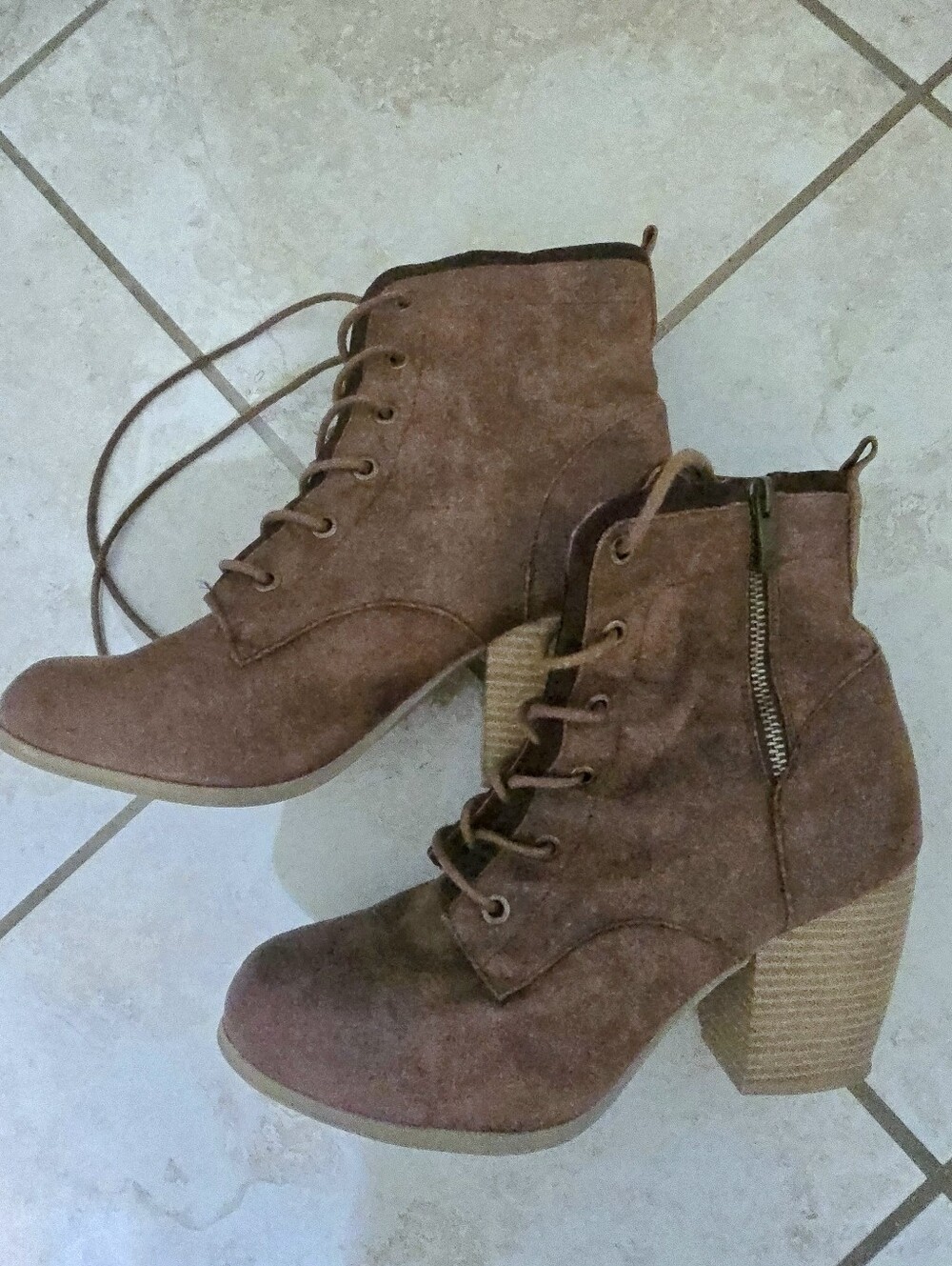 Maurices Brown Suede Lace-Up Block Heel Ankle Boots